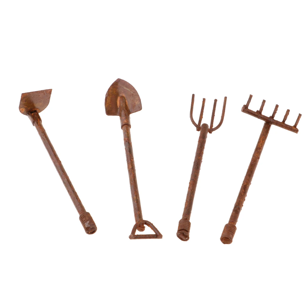 Dollhouse Miniature Shovel, Hoe & Pitchfork Farming Tools Garden Accessories