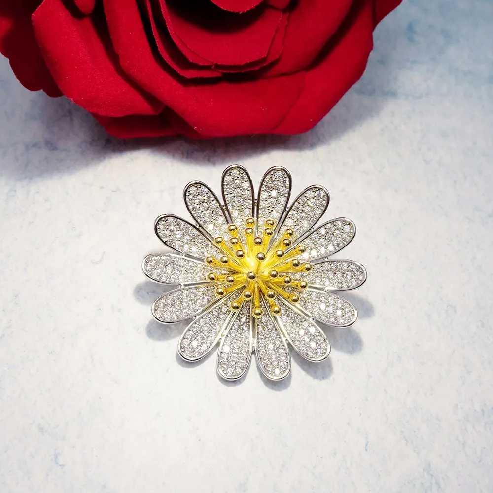 

New Elegant Daisy Fower Brooch Women Lady Fashion Zircon Brooches Wedding Clothes Collar Pins Corsage Dress Jewelry
