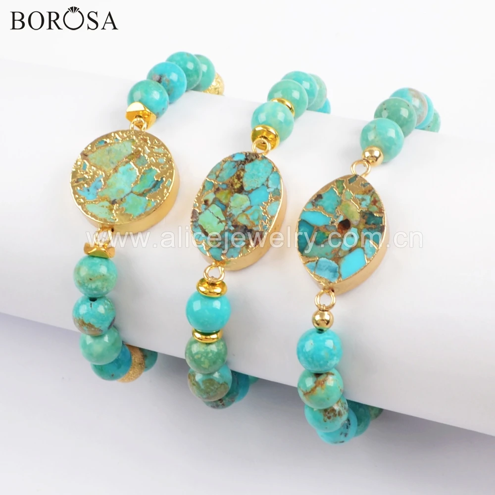 BOROSA 3 шт браслет из натуральных камней золотого цвета шармы эластичный браслет женские браслеты G1719