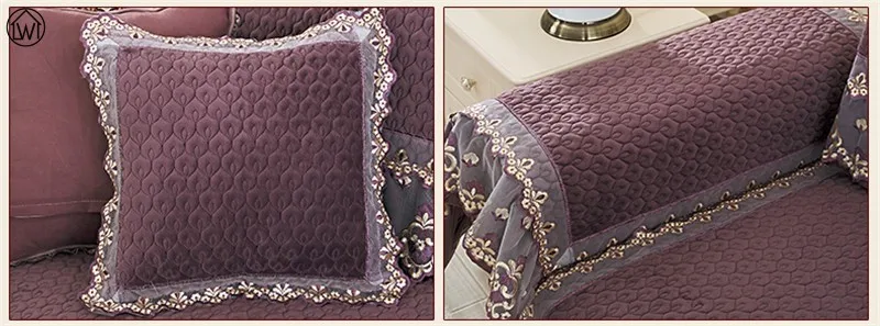 Европейский плюшевый кружевной тканевый чехол для дивана стеганый стекающийся универсальный чехол для дивана секционный Эластичный Нескользящий чехол для дивана