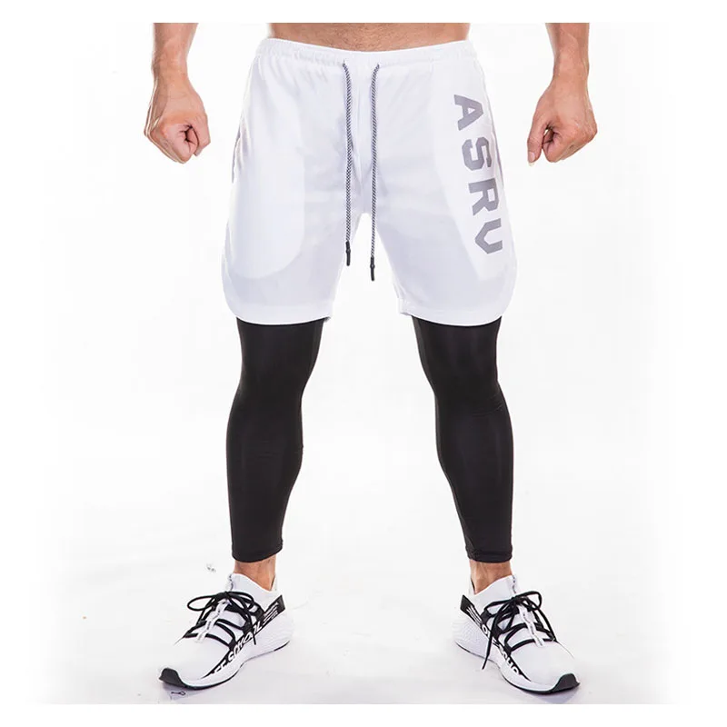 Новые спортивные штаны мужские эластичные дышащие поддельные 2 шт Беговые тренировочные брюки тренажерные залы длиной до щиколотки брюки плюс размер XXXL