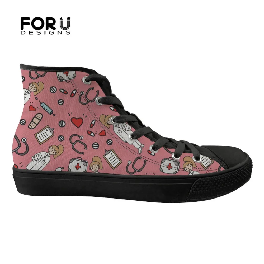 

FORUDESIGNS Sketch Medical Pink Flats Fashion Girls Shoes Woman Casual Ladies Sneakers Spring High Top Vulcanize Canvas Shoes