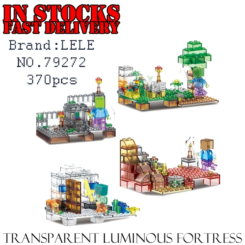 

LELE My World Minecraft Transparent luminous fortress 79272 370pcs Building Block Brick educational toy for children brinquedos