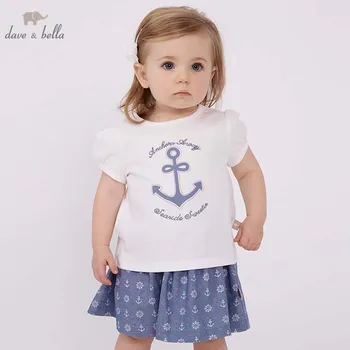 

Dave bella summer baby clothing sets children tops+skirt 2pcs suits toddler infant outfit kids lovely clothes DBB6923