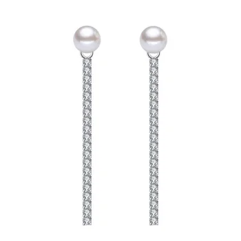 

100% 925 Sterling Silver Sparkling Long Tassel Pearl Earrings with Clear CZ for Women Girl Luxury Jewelry Brincos SY376