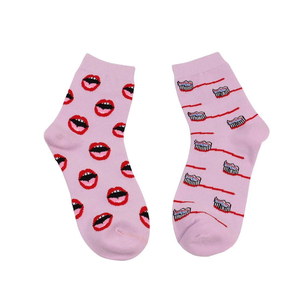 Женские носки с принтом зубов и зубных щеток, теплые хлопковые носки для скейтборда, удобные забавные носки#10