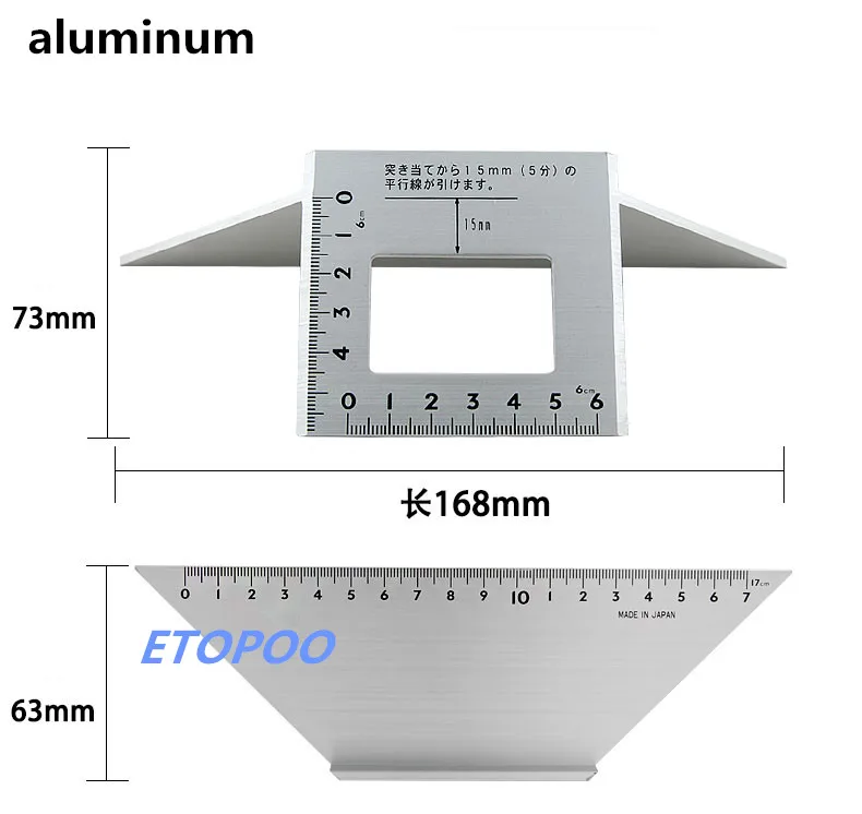 Японский алюминиевый сплав деревообрабатывающая линейка многофункциональная квадратная 45 градусов 90 градусов пластиковый измерительный прибор Угол транспортир над линейкой