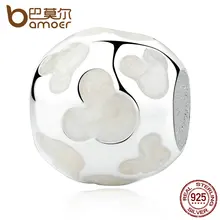 BAMOER 100% Miki Blanco Real 925 Plata Esterlina Encantos Tapón Roscado Fit Mujeres Pulseras Joyería de La Manera DIY PAS390