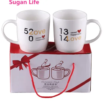 

2Pcs/Set Couple Cup Ceramic Kiss Mug Mark Cup Gift 520 and 1314 Couple Pair Cup Valentine's Day Wedding Birthday Gift