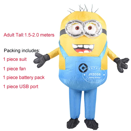 Blue minion JYZCOS взрослый надувной костюм Миньона Хэллоуин Карнавал партии Косплей Костюм Двойные Глаза Миньоны маскарадный костюм наряды - Цвет: Blue minion
