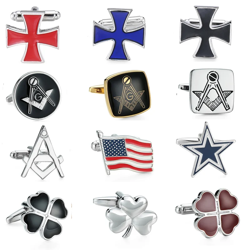 Мужская рубашка с пуговицами манжетами модная брендовая логотипом Masonic / clover blue