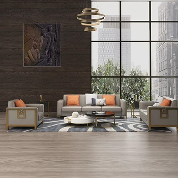 

new fashion modern leather gold stainless steel frame sofa with round coffee table