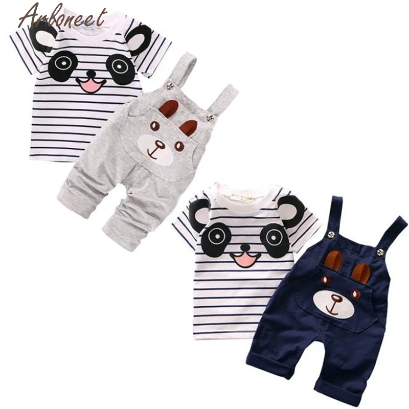 2017 FASHIONToddler Straps Set Baby Boy Little Bear Stripe Short-Sleeve | Детская одежда и обувь