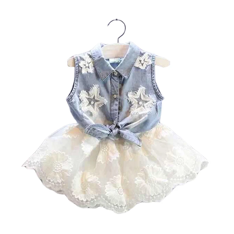 

Fashion Summer Girls Clothes Denim Blouse Lace Skirt 2pcs Children Clothing Set High Quality 2 3 4 5 6 Year Kids Suits