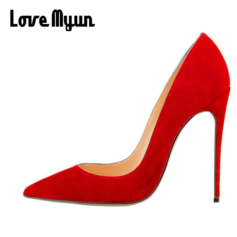 

Women Formal Pumps Ladies High HEEL 12CM Gladiator Heels Shoes Red Sexy Suede leather Stiletto Pointy Toe Pumps Big Size OO-06