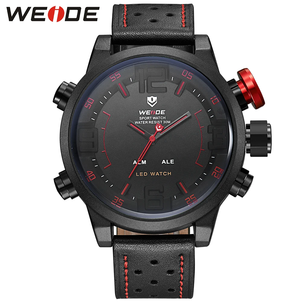 WEIDE известный бренд спортивные часы Мужские Цифровые устойчивостью Японии Кварцевые сигнализации Dual Time кожаный ремешок Relogio Masculino