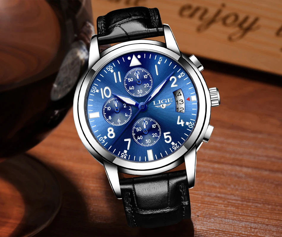 Для мужчин часы lige top бренд класса люкс Бизнес Хронограф Мужские кварцевые часы Для мужчин Повседневное водонепроницаемые военные часы Relogio Masculino