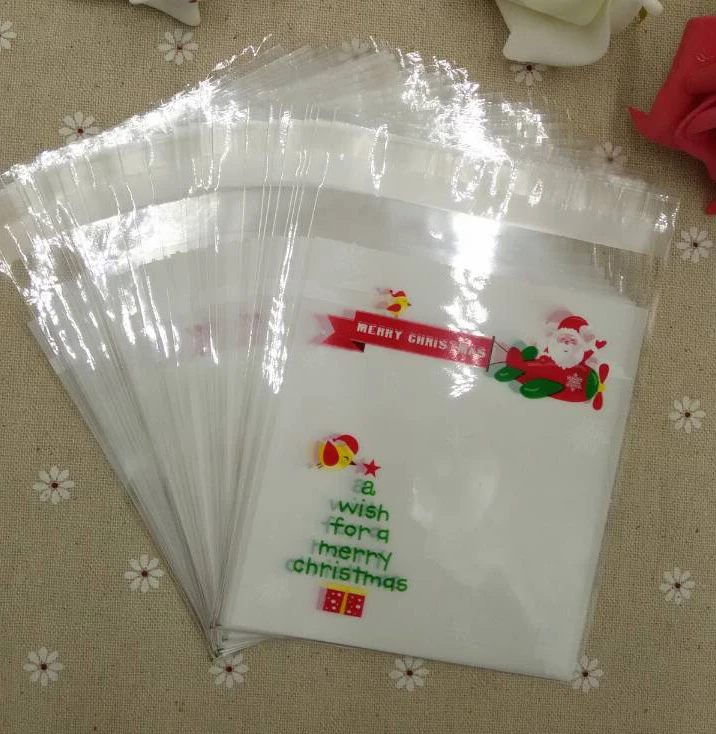 E1 Size 10x11+3cm WHITE Christmas Cellophane Cookie Bag,Bakery Gift Packing Bags 100pcs/lot