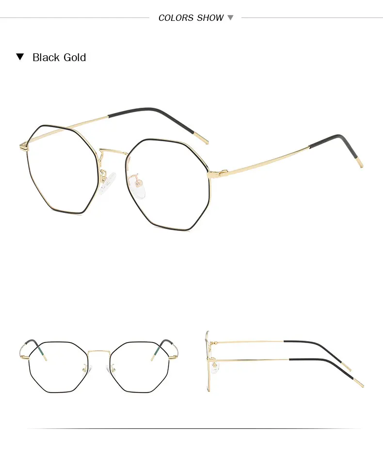 Винтажные оправы для очков, шестигранные очки, Женские оправы для очков, мужские металлические прозрачные линзы, близорукость, компьютерные очки