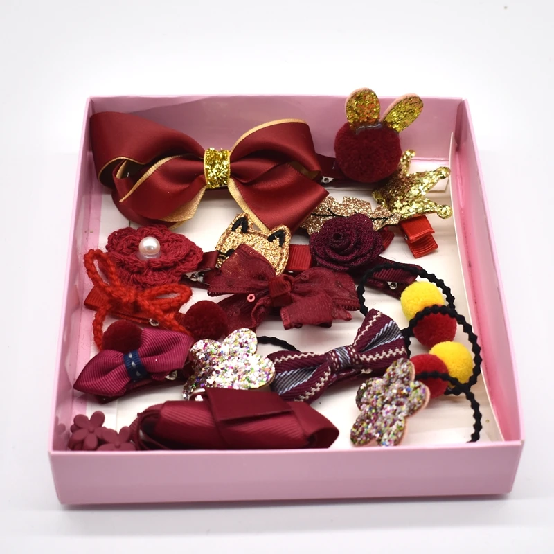 18 Pcs/Box New Kids Children Accessories Hairpins Barrettes Baby Fabric Bow Flower Headwear Hair clips Girls Headdress