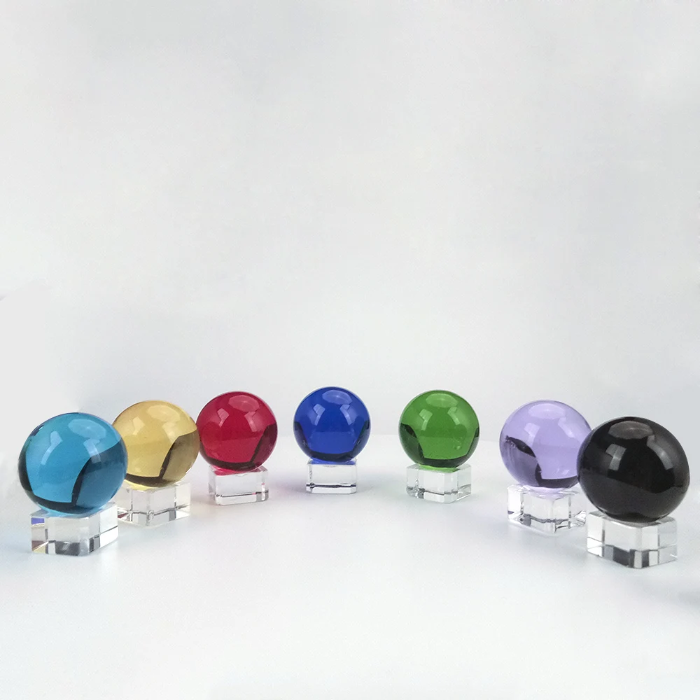 

60mm Colorful Crystal Ball Glass Sphere Display Globe Paperweight Healing Meditation Ball with Clear Stand for Home Decoration