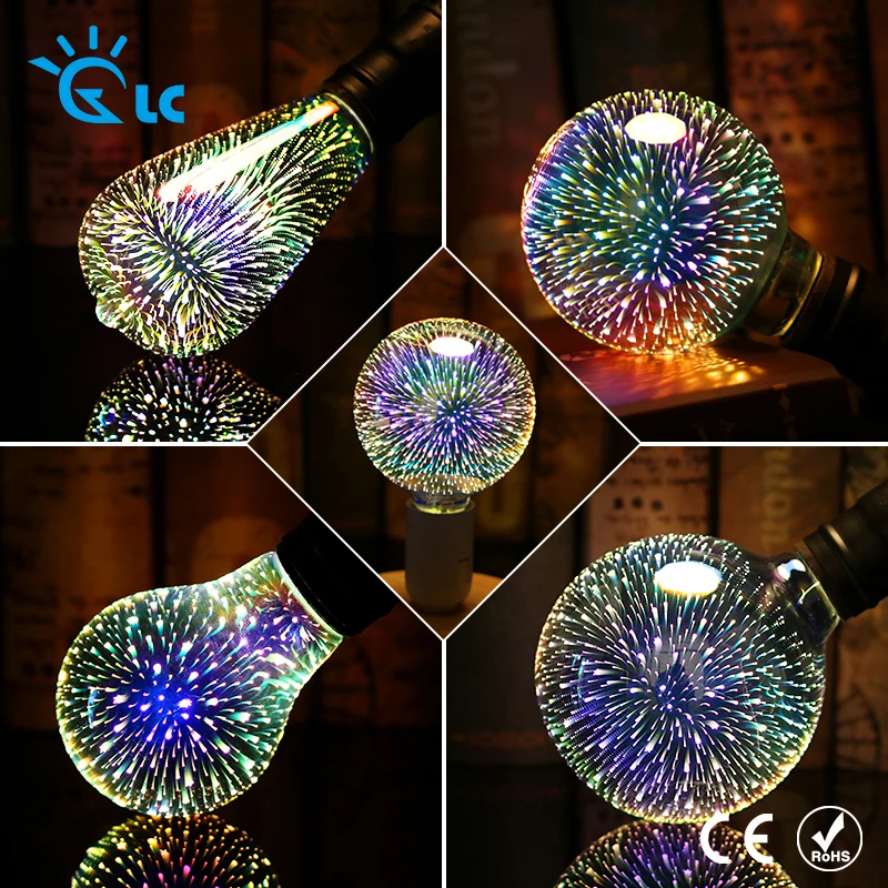 LED 3D Bulb Decoration Light 240V 220V ST64 G95 G80 G125 A60 E27 Holiday Lights Novelty Christmas Lamp Lamparas | Освещение