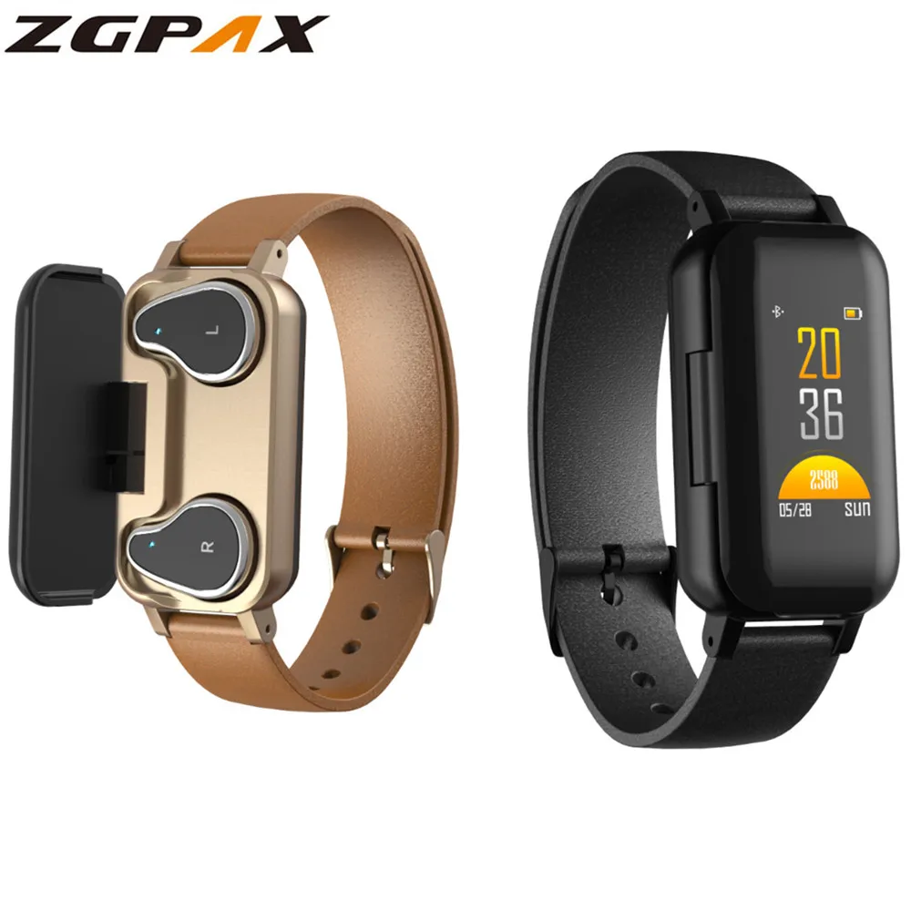 ZGPAX T89 TWS Смарт бинауральные Bluetooth наушники фитнес-браслет монитор сердечного ритма спортивный автоматизированный браслет часы для мужчин и женщин