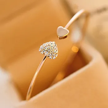 

2018 New Double Heart Crystal Bracelet Women Jewelry Girl Gifts Adjustable Cuff Bracelets Bangles Fashion Jewellery Pulseras