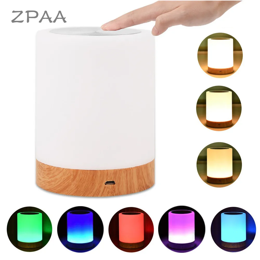 

LED Bedside Table Lamp Touch Night Light Rechargeable Warm White Light RGB Colors Changing Bedroom Living Room Nightlight