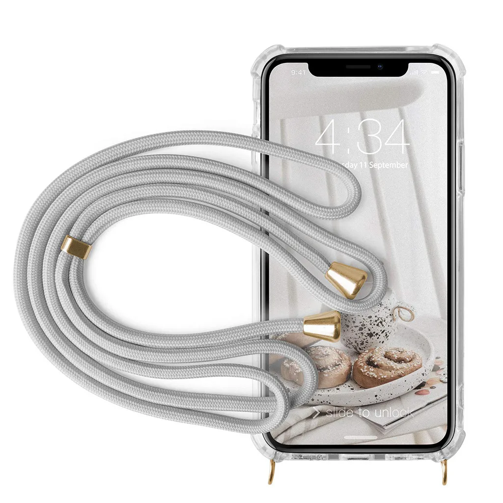 

TPU Shock-proof Bumper Casing Lanyard Neck Strap Retractable String Silicone Phone Cover Case for iphone X Y10
