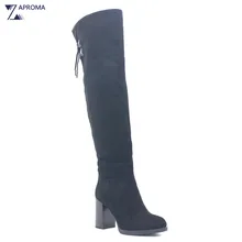 2017 Cross Tied Women Winter Shoes Over the Knee Lace Up Boots Black Thigh High Platform Super High Heel Suede US Size Shoe Zip