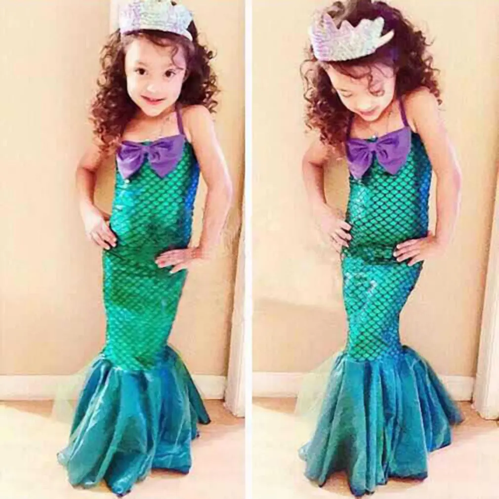 

Girl Dress Ariel Little Mermaid Princess Dress with Bow for Halloween Christmas Cosplay Costume for Girls Children Clothes 3-12Y