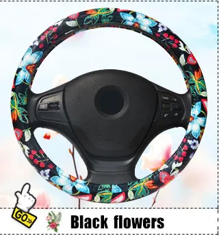 Симпатичный чехол рулевого колеса автомобиля из искусственной кожи с цветочным принтом для девочек и женщин, Стильный чехол для автомобиля 14-15"