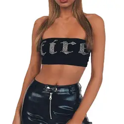 Jaycosin Топы корректирующие укороченный топ слово Shoulder Crop Топы корректирующие женские 2018 горячей бурения завернутый грудь жилет Sexy