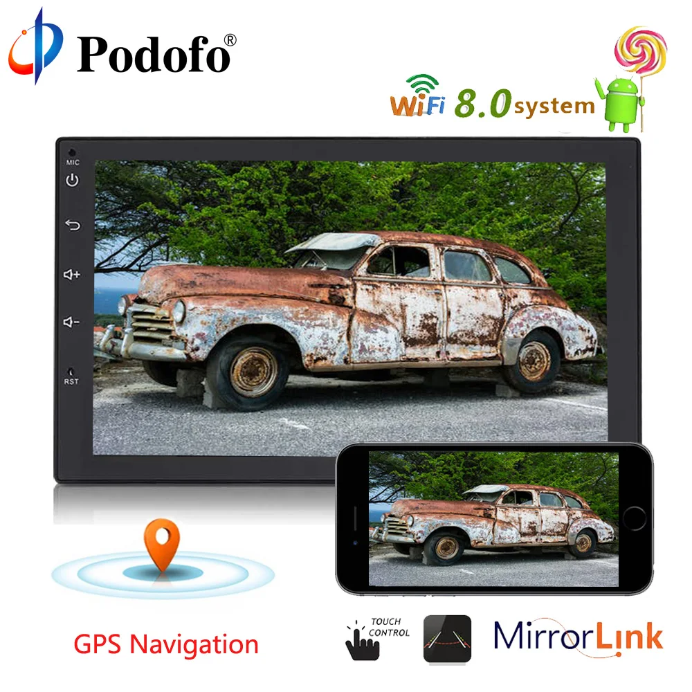 

Podofo Autoradio2 Din Car Video Player Car Multimedia 7" HD Touch Screen Bluetooth FM Radio Car MP5 Player with Rear view Camera