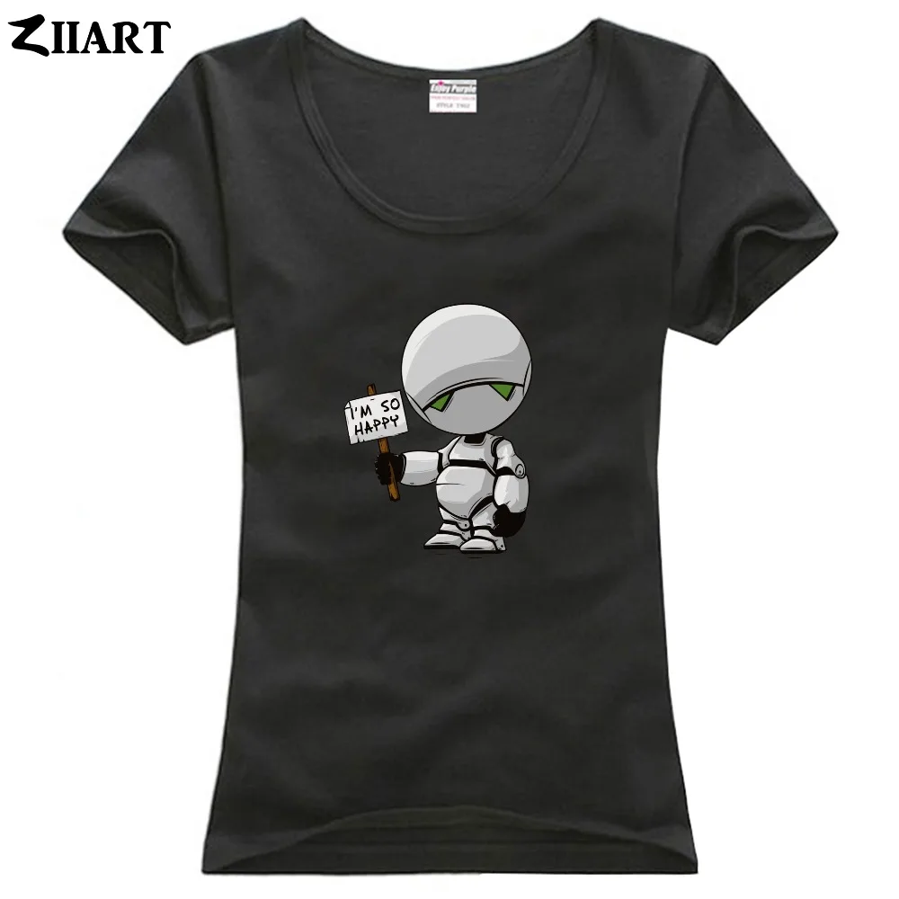 

Marvin Depressive Robot I'M SO HAPPY The Hitchhiker's Guide to the Galaxy girl woman female o-neck cotton short-sleeve T-shirt
