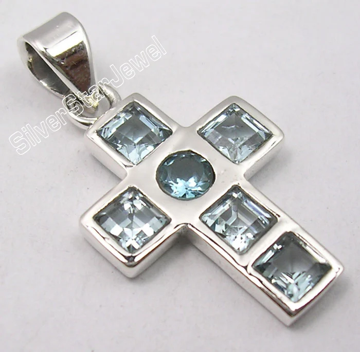 BLUE TOPAZ Выбор Muiltiple Chanti International. Серебряный по низкой цене синий топас драгоценный камень один из вида крест кулон 3,1 см - Окраска металла: BLUE TOPAZ