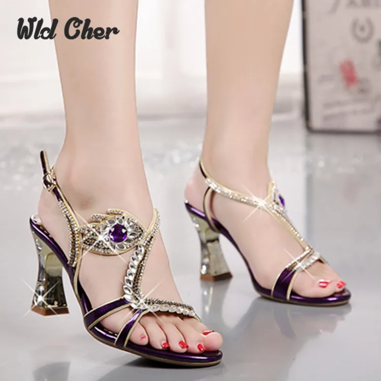 

3 color Genuine leather high-heeled diamond female sandals spring summer rhinestone women's sandals thin heels sexy open toe