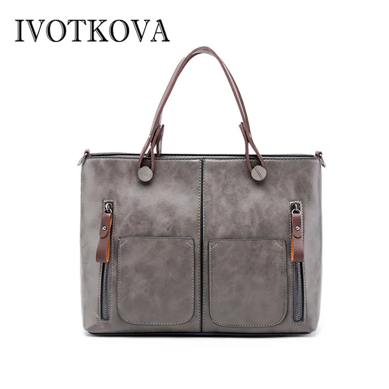 

IVOTKOVA Casual Tote Women's Bag Handbag Big Capacity PU Leather Shoulder Bag Messenger Bags Female Large Black Bags For Women