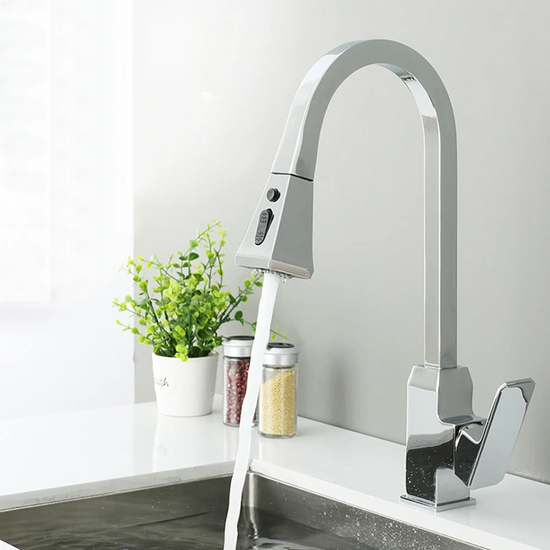 Kitchen Faucets Gold Single Handle Pull Down Kitchen Tap Single Hole Handle Swivel 360 Degree Sink Faucet Hot and Cold Mixer Tap