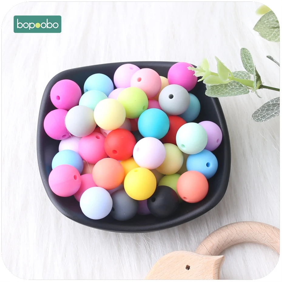 Bopoobo رعاية الطفل عضاضة الحلوى الألوان 15 مللي متر 30 قطعة سيليكون الخرز الحسية لعبة مضغة DIY مجوهرات التمريض الاكسسوارات الطفل عضاضة