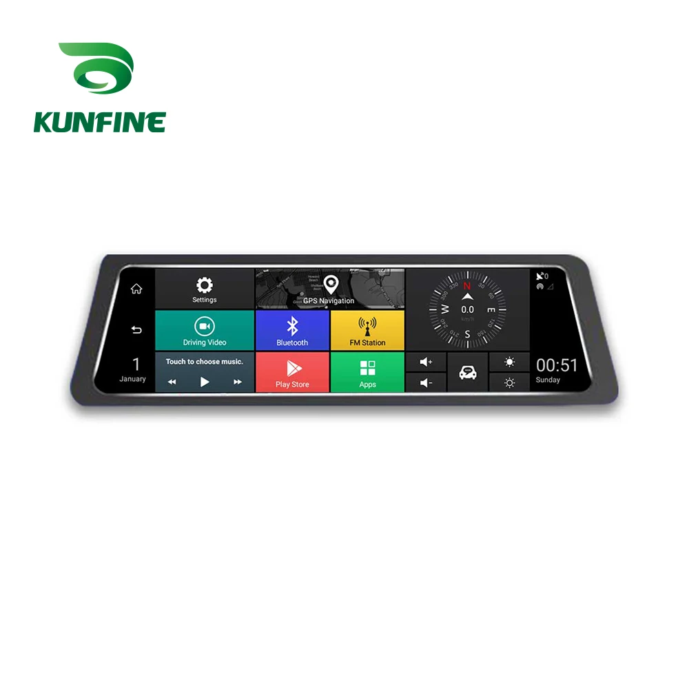 KUNFINE 10 Android GPS Navi Dash Cam Car DVR Mirror Video Recorder Dual Cameras Recording WIFI Bluetooth With 3G FM Transmit (4)
