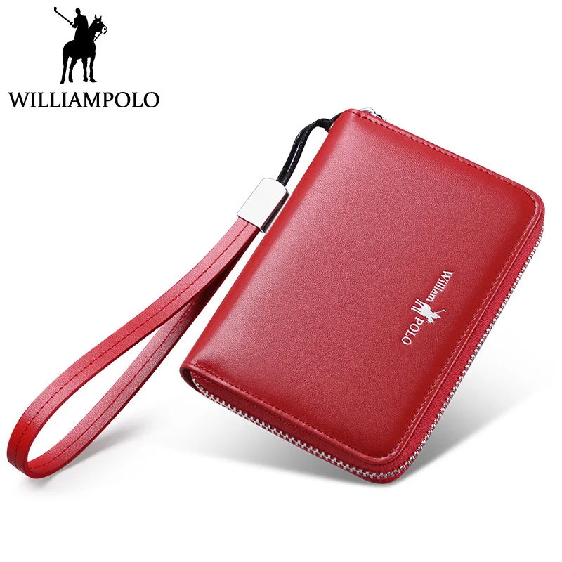 

WILLIAMPOLO Women's Credit Card Holder Genuine Leather id Card Wallet Black Pink Red Card Case For Women Fashion Design GIFT