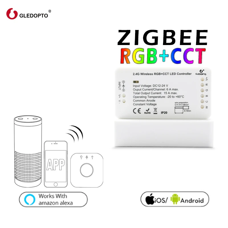G светодиодный OPTO ZIGBEE zll link освещение rgbww/CW Светодиодный контроллер полосы smart app Совместимость с Amazon Echo Plus и ZIGBEE 3,0