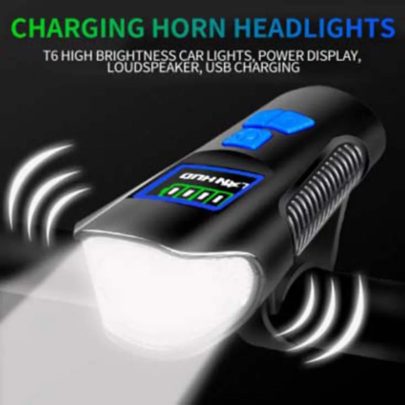 

Bicycle Light With Horn Cycling USB Charging LED Glare T6 Flashlight Riding Code Table Speedometer Waterproof Bike Flashlight