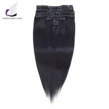 SHENLONG HAIR Remy Straight 100% Human Hair Weaving #1 Clip in Hair Extensions 9Pcs/Set Malaysian Hair 16 to 20 inch Cheveux