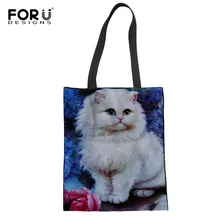 FORUDESIGNS/Экологичная складная сумка для покупок, картина маслом, принт кошки, многоразовая сумка для покупок, женские сумки, дорожная пляжная сумка с цветочным принтом