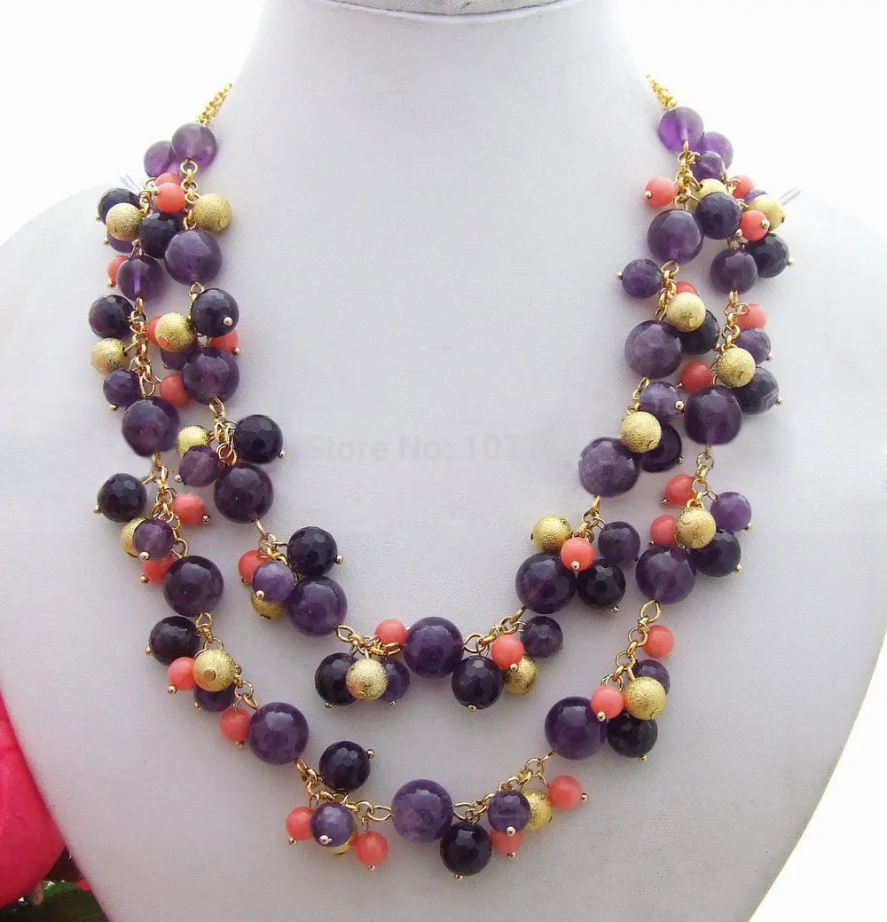 

Stunning!Purple crystal&Coral Necklace