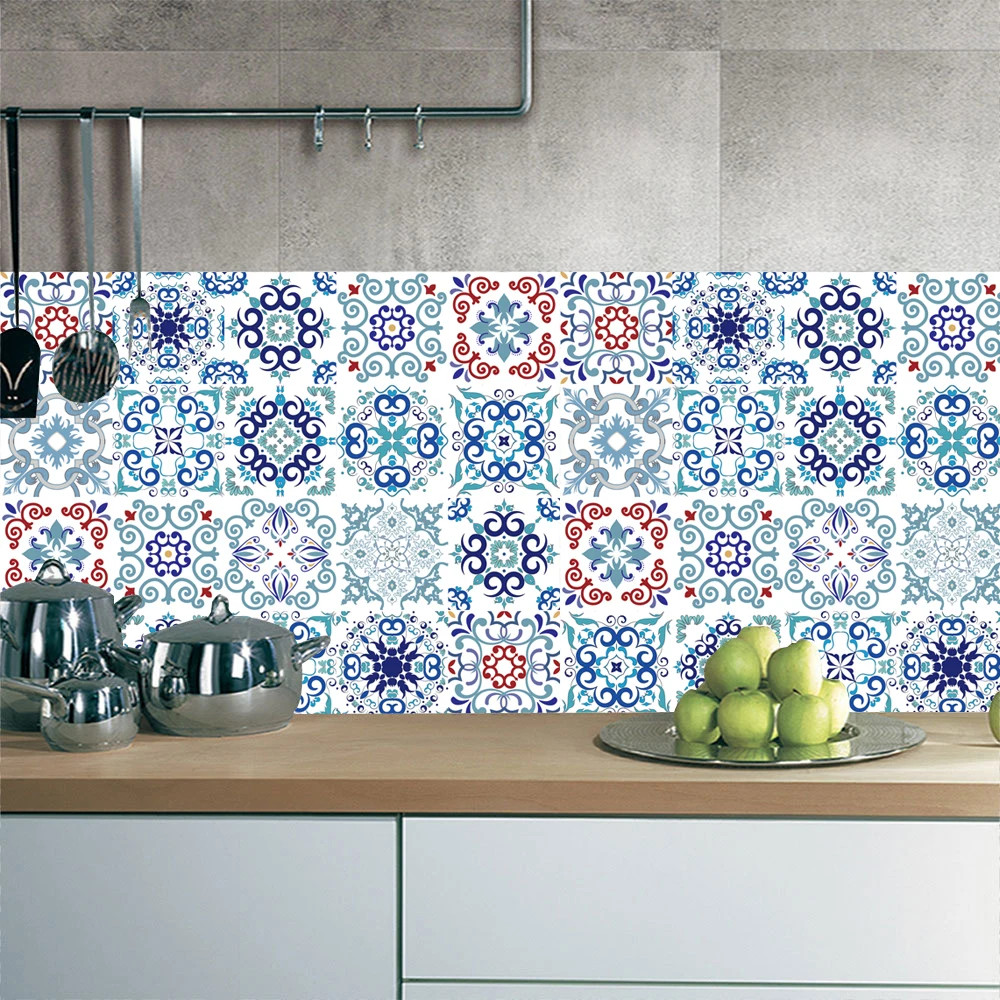 

New Retro Tiles Wall Stickers Kitchen Bathroom Wardrobe Tile Waist Line Wallpaper PVC Waterproof Removable DIY Art Mural Poster