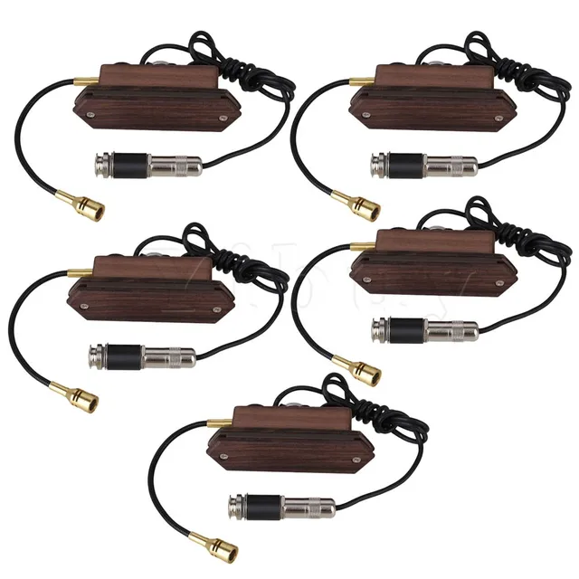Cheap Yibuy 5 x Wooden Acoustic Guitar Dual Coil Soundhole Pickup with Microphone 